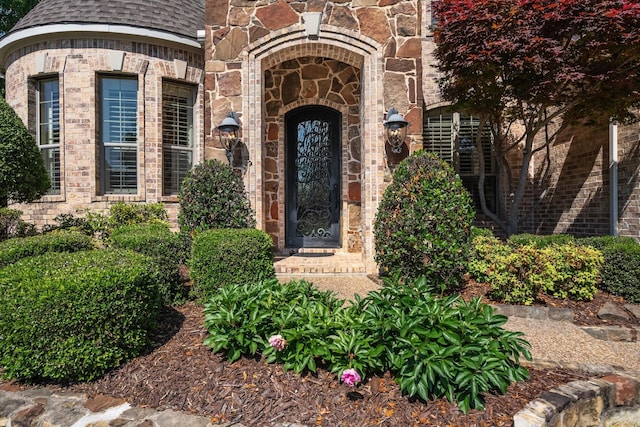 401 Bastrop Dr, Allen, TX 75013 - property entrance with stone siding and brick siding