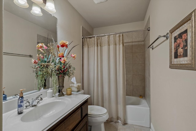 401 Bastrop Dr, Allen, TX 75013 - full bath with tile patterned flooring, toilet, vanity, and shower / bathtub combination with curtain