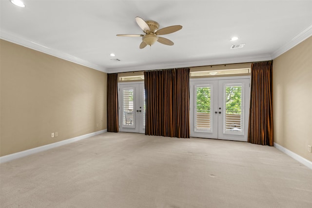 6635 Wanita Pl Unit B, Houston, TX 77007 - empty room with french doors, crown molding, light colored carpet, plenty of natural light, and recessed lighting