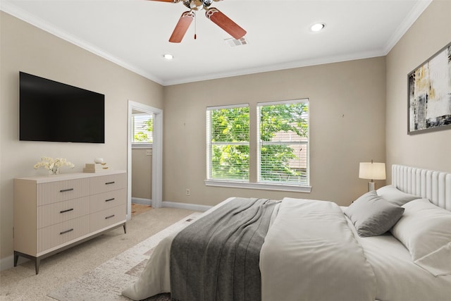 6635 Wanita Pl Unit B, Houston, TX 77007 - bedroom with ornamental molding, baseboards, ceiling fan, and recessed lighting