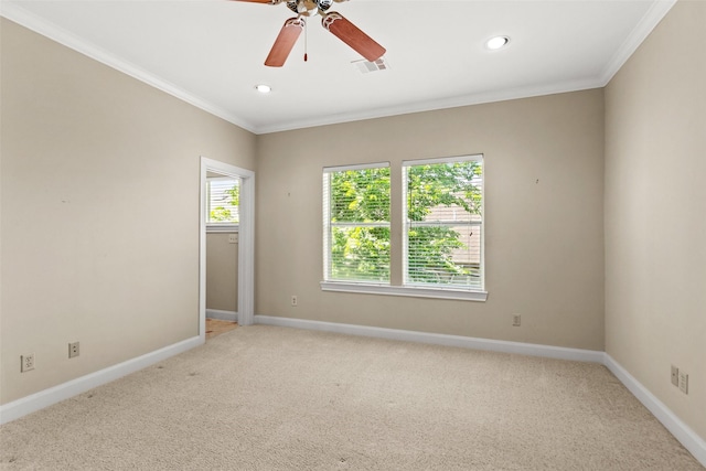 6635 Wanita Pl Unit B, Houston, TX 77007 - spare room featuring light colored carpet, ornamental molding, baseboards, ceiling fan, and recessed lighting