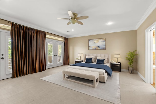 6635 Wanita Pl Unit B, Houston, TX 77007 - bedroom with access to exterior, carpet, ornamental molding, french doors, and recessed lighting