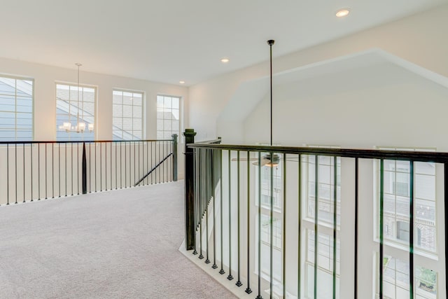 10920 Keaton Landing Dr, Houston, TX 77043 - hall featuring a chandelier, carpet flooring, and recessed lighting