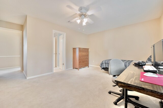 4106 Alice Dr, Sugar Land, TX 77478 - office space featuring baseboards, light colored carpet, and ceiling fan