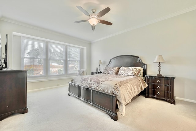 4106 Alice Dr, Sugar Land, TX 77478 - carpeted bedroom featuring baseboards, crown molding, and ceiling fan