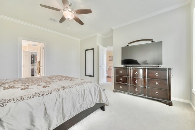 4106 Alice Dr, Sugar Land, TX 77478 - carpeted bedroom with crown molding, baseboards, and ceiling fan