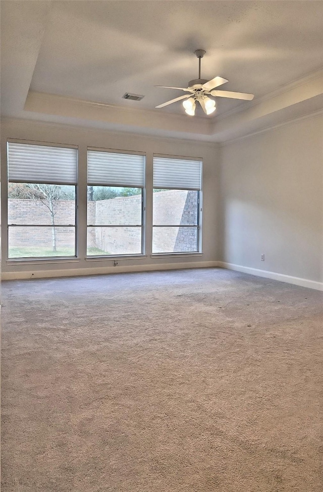 9923 Eden Valley Dr, Spring, TX 77379 - empty room with a tray ceiling, healthy amount of natural light, carpet, and ceiling fan