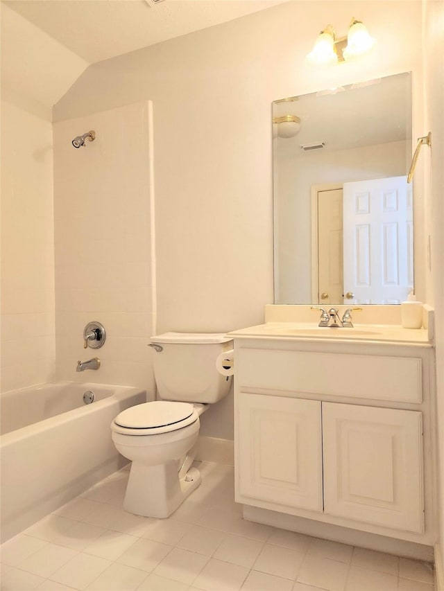 9923 Eden Valley Dr, Spring, TX 77379 - bathroom featuring toilet,  shower combination, tile patterned flooring, and vanity