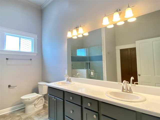 2012 Avenue N 1/2 Ave N 1/2, Galveston, TX 77550 - full bathroom featuring double vanity, crown molding, and a stall shower