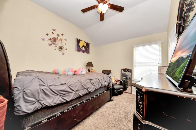 3018 Wellington Pass Dr, Spring, TX 77373 - bedroom featuring vaulted ceiling, light colored carpet, and a ceiling fan