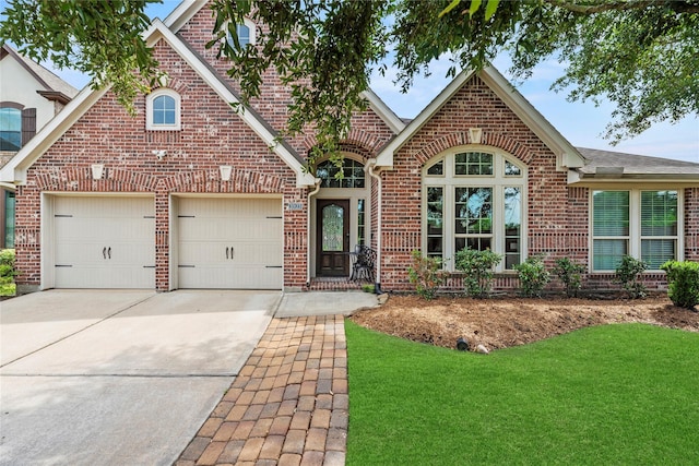 20123 Everhart Springs Ln, Cypress, TX 77433 - view of front of property featuring brick siding, driveway, a front yard, and a garage
