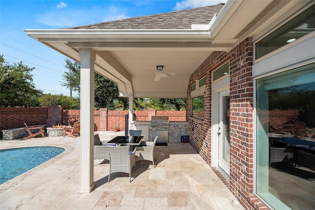 20123 Everhart Springs Ln, Cypress, TX 77433 - view of patio with area for grilling, a fire pit, and a fenced backyard