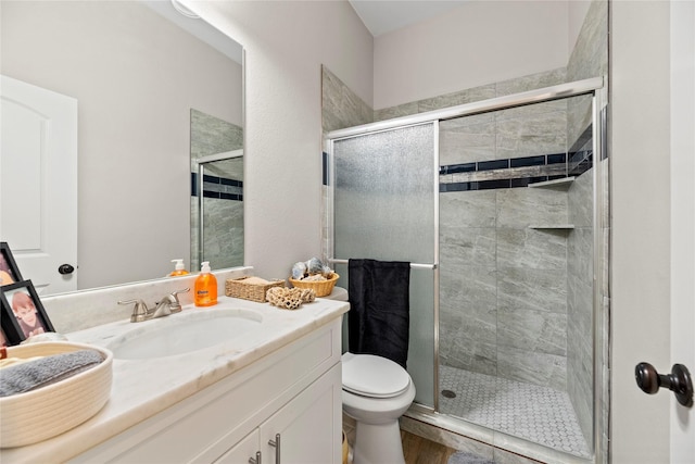 20123 Everhart Springs Ln, Cypress, TX 77433 - bathroom with a shower stall, toilet, and vanity