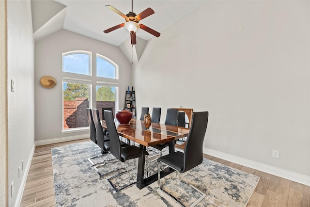 20123 Everhart Springs Ln, Cypress, TX 77433 - dining space with ceiling fan, lofted ceiling, baseboards, and light wood-type flooring