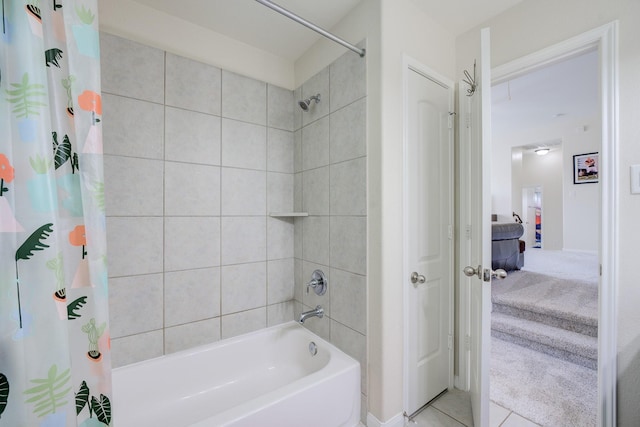 13203 Edison Trace Ln, Tomball, TX 77377 - bathroom with shower / bathtub combination with curtain and tile patterned flooring