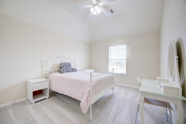 13203 Edison Trace Ln, Tomball, TX 77377 - bedroom featuring carpet, baseboards, lofted ceiling, and a ceiling fan