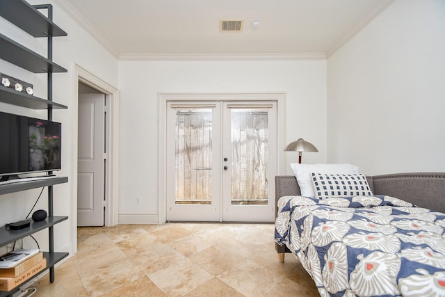 4006 Feagan St Unit D, Houston, TX 77007 - bedroom featuring french doors, ornamental molding, and access to exterior
