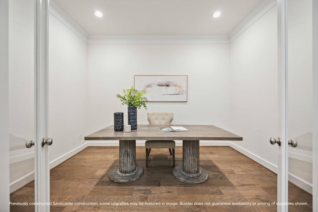 222 E 27th St, Houston, TX 77008 - office space featuring french doors, crown molding, baseboards, wood finished floors, and recessed lighting