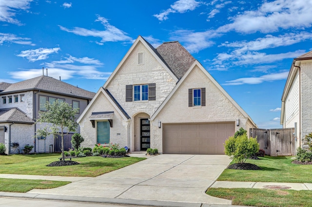 29446 Pearwood Dr, Katy, TX 77494 - french country home featuring a garage, driveway, stone siding, and brick siding