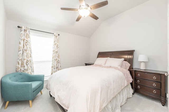 29446 Pearwood Dr, Katy, TX 77494 - bedroom with light carpet, lofted ceiling, and a ceiling fan