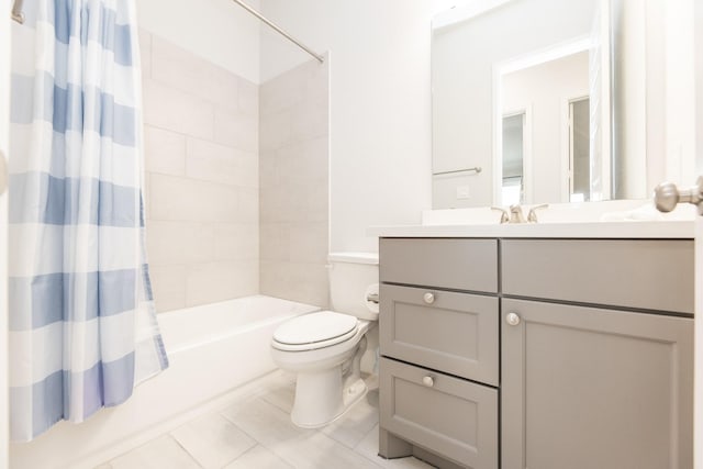 29446 Pearwood Dr, Katy, TX 77494 - bathroom with toilet, shower / tub combo with curtain, vanity, and tile patterned floors