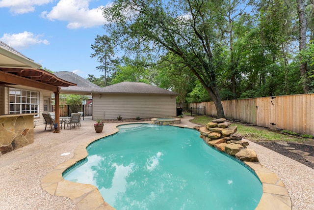 37 S Piney Plains Cir, The Woodlands, TX 77382 - view of pool with a patio area, a fenced backyard, and a pool with connected hot tub