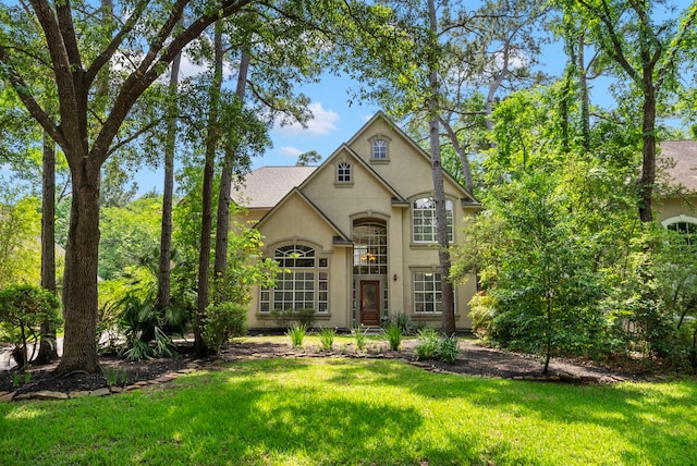 37 S Piney Plains Cir, The Woodlands, TX 77382 - view of front of house with a front yard and stucco siding
