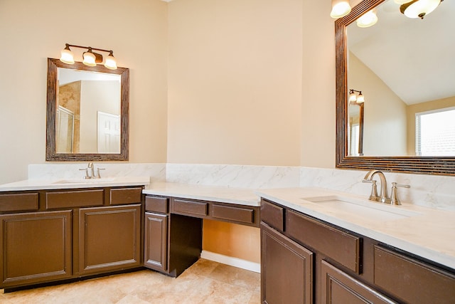 11707 Turtle Lake Dr, Houston, TX 77064 - full bathroom featuring lofted ceiling and vanity