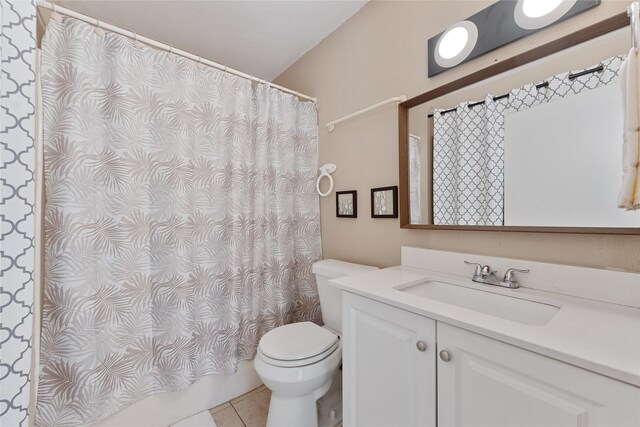 12574 Newbrook Dr, Houston, TX 77072 - bathroom featuring toilet, tile patterned flooring, a shower with shower curtain, and vanity