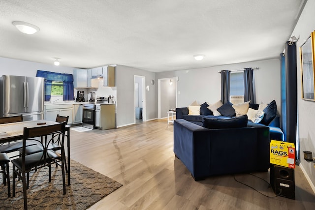 60 W Sierra Rd, Coldspring, TX 77331 - living room with light wood-style flooring, a textured ceiling, and baseboards
