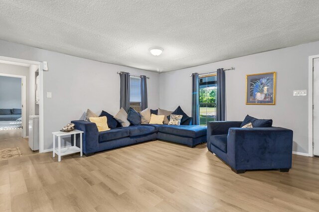 60 W Sierra Rd, Coldspring, TX 77331 - living area with light wood-style flooring, a textured ceiling, and baseboards