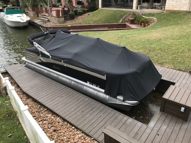 3418 Country Club Blvd, Montgomery, TX 77356 - dock with a yard, a water view, and a patio area