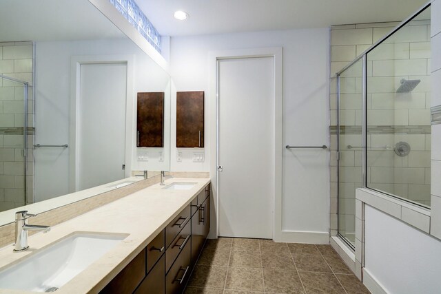 2356 Commerce, Houston, TX 77003 - full bath with a shower stall, double vanity, tile patterned floors, and recessed lighting
