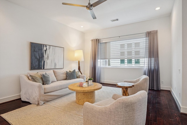 2356 Commerce, Houston, TX 77003 - living room featuring a ceiling fan, wood-type flooring, and recessed lighting