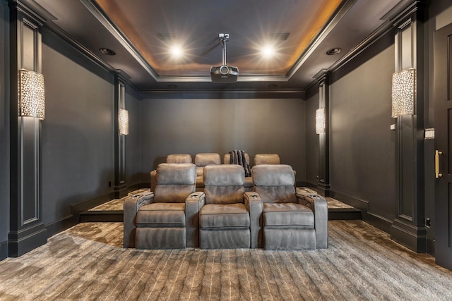 23314 Vista De Tres Lagos Dr, Spring, TX 77389 - cinema featuring a raised ceiling and ornamental molding