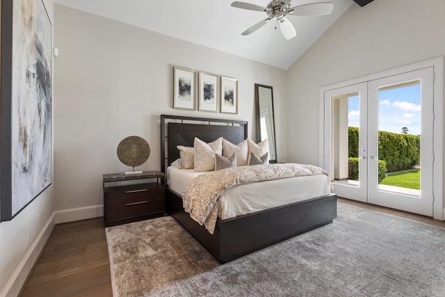 23314 Vista De Tres Lagos Dr, Spring, TX 77389 - bedroom featuring access to outside, wood finished floors, baseboards, french doors, and high vaulted ceiling