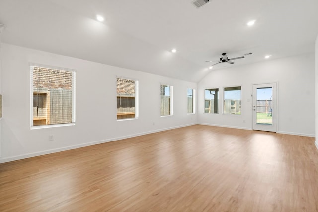 3315 Bristle Ridge Ln, Brookshire, TX 77423 - spare room featuring recessed lighting, light wood finished floors, ceiling fan, baseboards, and lofted ceiling
