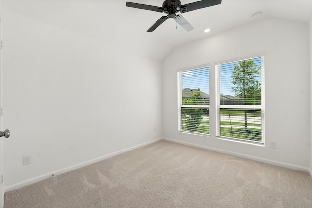 3315 Bristle Ridge Ln, Brookshire, TX 77423 - empty room featuring lofted ceiling, baseboards, light carpet, a ceiling fan, and recessed lighting