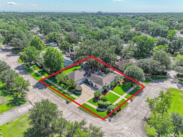 16358 Havenpark Dr, Houston, TX 77059 - aerial perspective of suburban area featuring property parcel outlined