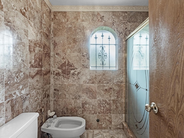 11821 15th St, Santa Fe, TX 77510 - bathroom featuring a shower stall, a bidet, and toilet