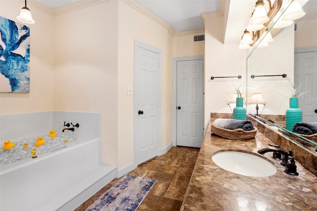 22015 Fielder Dr, Katy, TX 77450 - full bathroom with a bath, double vanity, ornamental molding, and baseboards