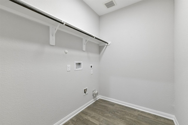 211 Rd 66111, Dayton, TX 77535 - washroom with hookup for a gas dryer, hookup for an electric dryer, hookup for a washing machine, baseboards, and dark wood-type flooring