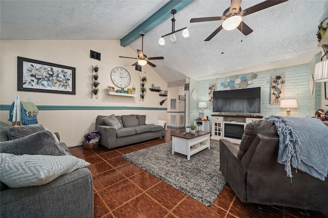 4931 Glendower Dr, Spring, TX 77373 - living area featuring a ceiling fan and a textured ceiling