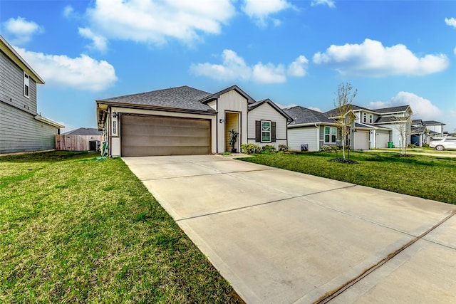 31611 Farlam Farms Trl, Fulshear, TX 77441 - view of front facade featuring an attached garage, driveway, board and batten siding, and a residential view