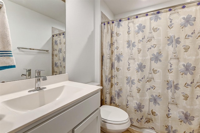 31611 Farlam Farms Trl, Fulshear, TX 77441 - bathroom with toilet, vanity, and a shower with shower curtain