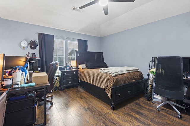 4914 Fern Cove Dr, Baytown, TX 77521 - bedroom featuring wood-type flooring, an office area, and a ceiling fan
