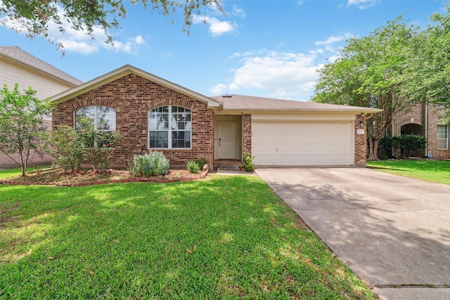 8123 Solara Bnd, Houston, TX 77083 - view of front of property featuring brick siding, driveway, a garage, and a front lawn