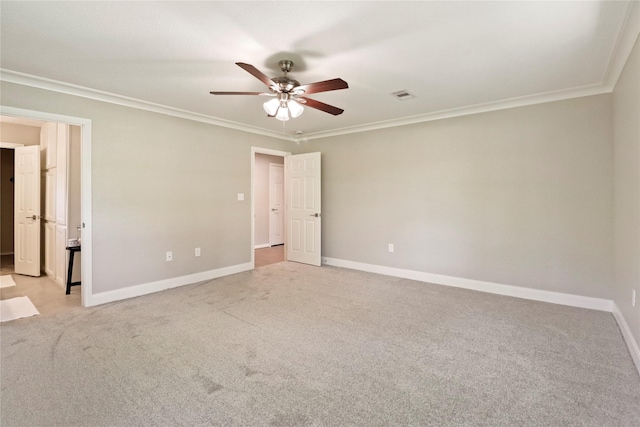 240 Sleepy Hollow Dr, Lake Jackson, TX 77566 - unfurnished bedroom with carpet flooring, crown molding, baseboards, ceiling fan, and ensuite bath