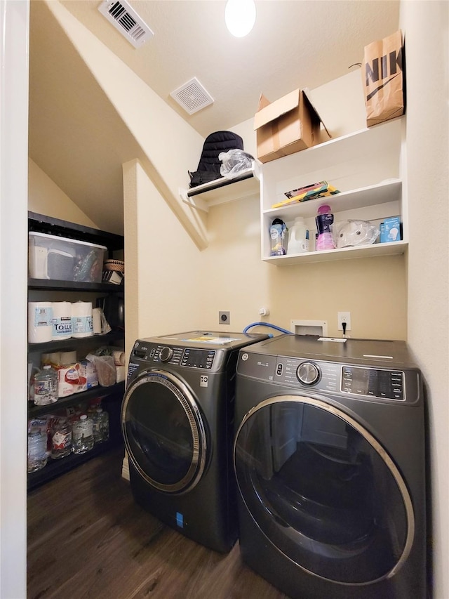 3430 Hughes Meadow Way, Richmond, TX 77406 - laundry room with separate washer and dryer and dark wood-type flooring