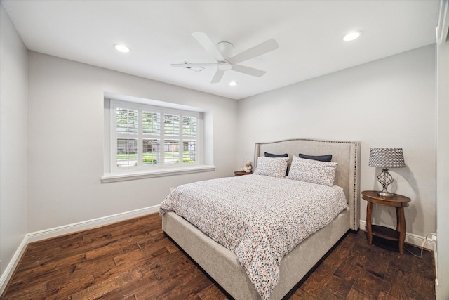 12310 Woodthorpe Ln, Houston, TX 77024 - bedroom featuring recessed lighting, baseboards, wood finished floors, and ceiling fan